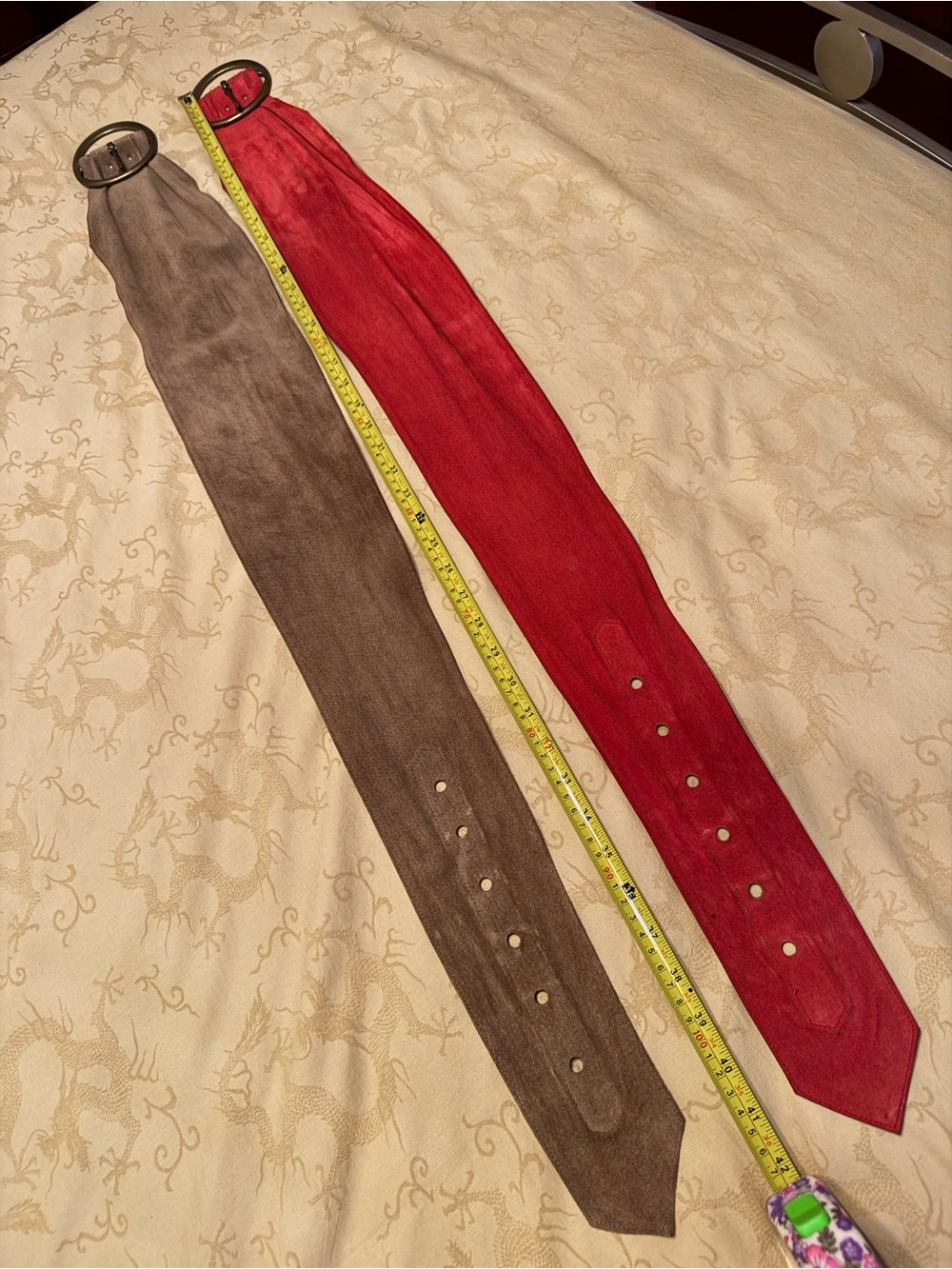 Wide Suede Belts - Olive and Red (set)